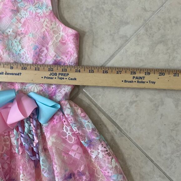 Bonnie Jean Girl size 12 Embroidered Lace sleeveless bow Dress lined Pink - Picture 6 of 9
